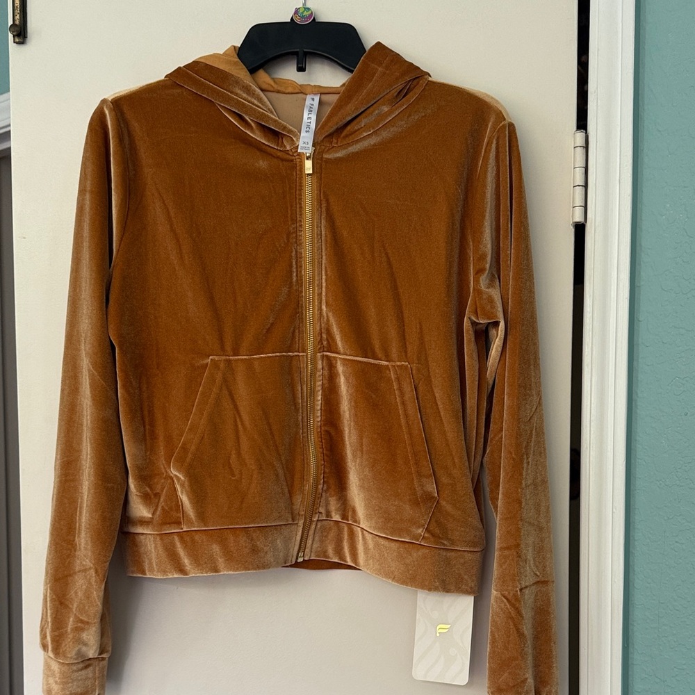 Fabletics Donna Velour Hoodie Brown Velvet Jacket - Picture 2 of 7